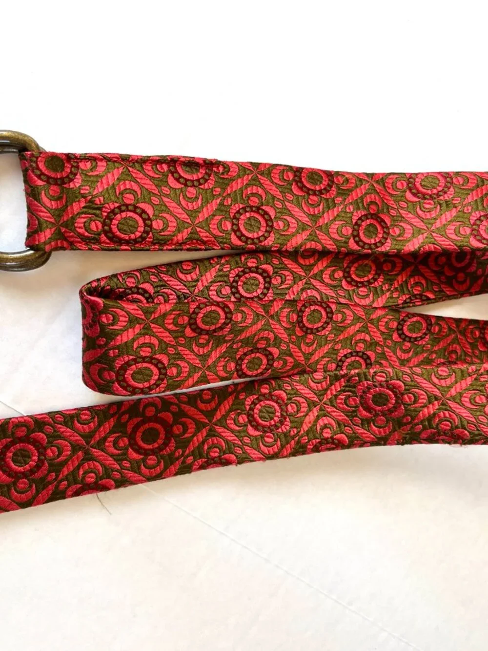 J. Crew Sz S-M Silk Multicolor Textured Floral Belt D Ring Buckle - Picture 2 of 6